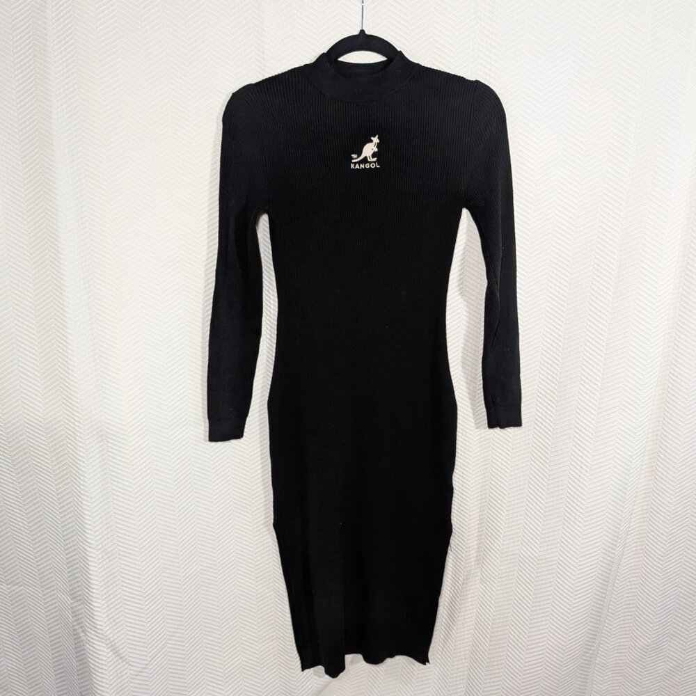 Kangol x H&M Black Sweater Midi Dress Ribbed Knit Side Slits Small Streetwear